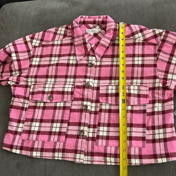 GOOD AMERICAN Pink Plaid cropped button down shirt M NWOT - Picture 6 of 9